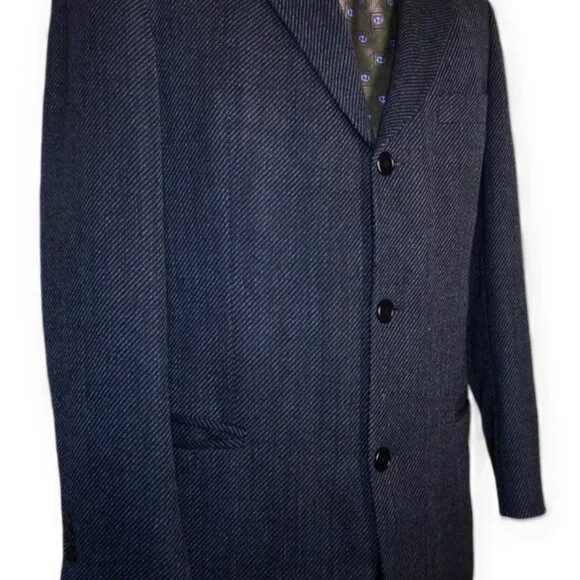 BOSS Hugo Boss Navy Gray Wool Sport Coat Blazer 40R Neiman Marcus
